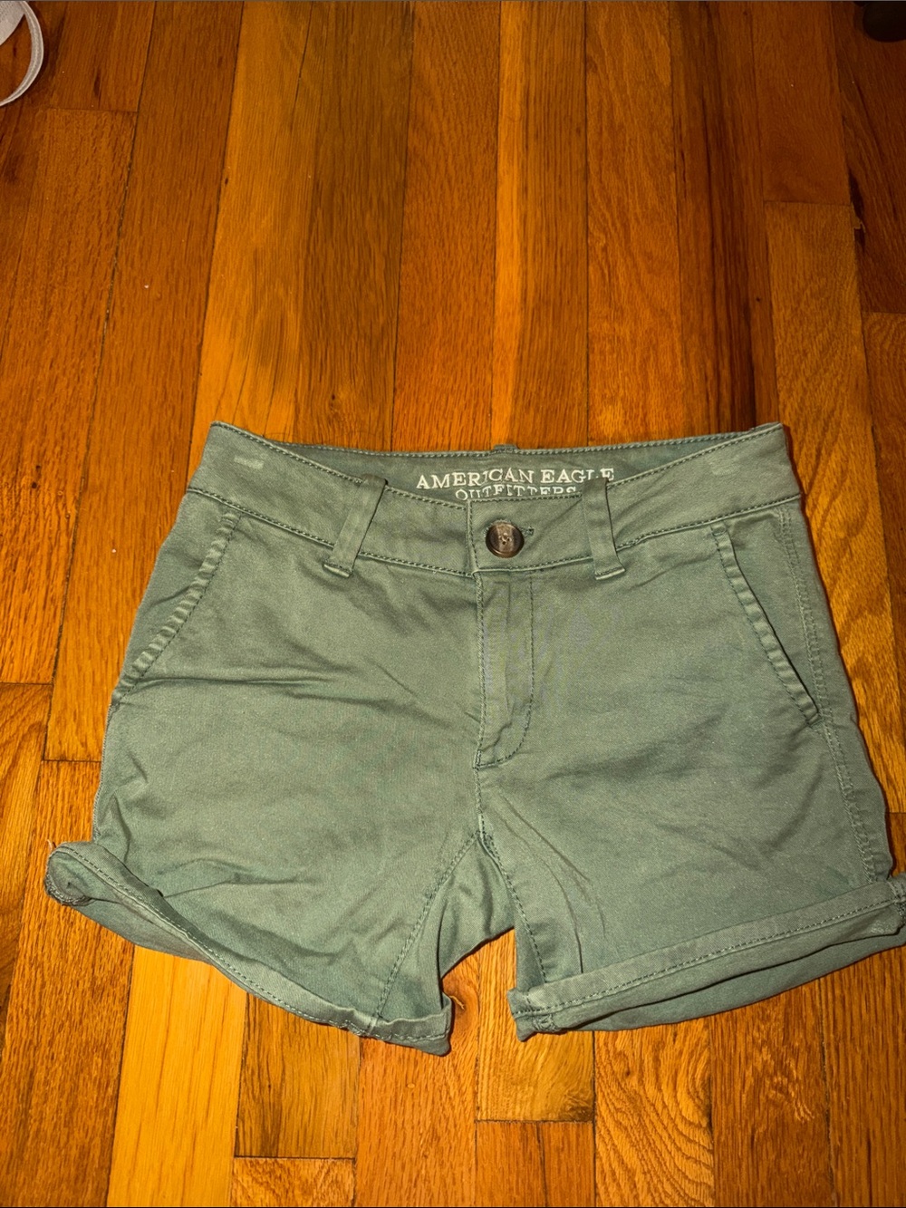 American Eagle Outfitters Sage Green Midi Rolled Hem Shorts